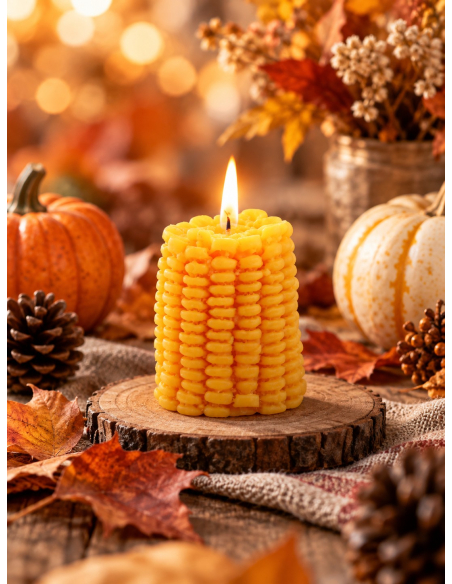 Bougie épi de maïs jaune pour déco d’automne – 6,5 × 5,3 cm