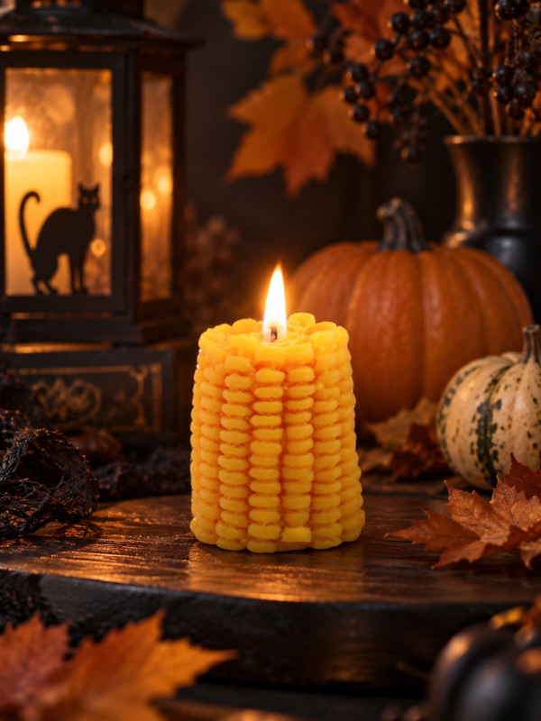 Bougie épi de maïs jaune pour déco d’automne – 6,5 × 5,3 cm