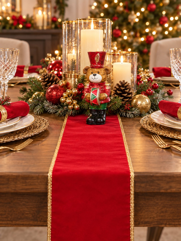 Ruban de Noël rouge effet velours et bords dorés – 12 cm x 5 m
