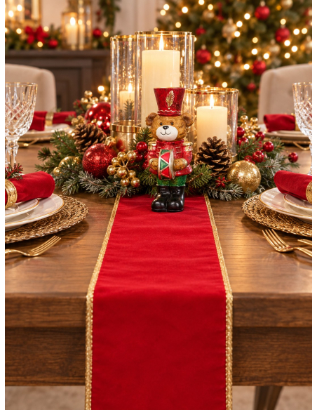 Ruban de Noël rouge effet velours et bords dorés – 12 cm x 5 m