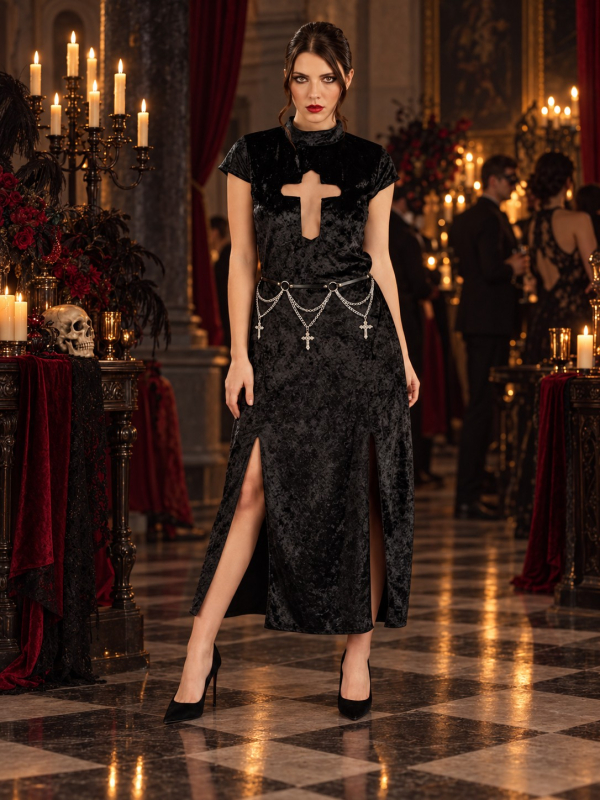 Déguisement vampiresse gothique femme 2 pièces – noir