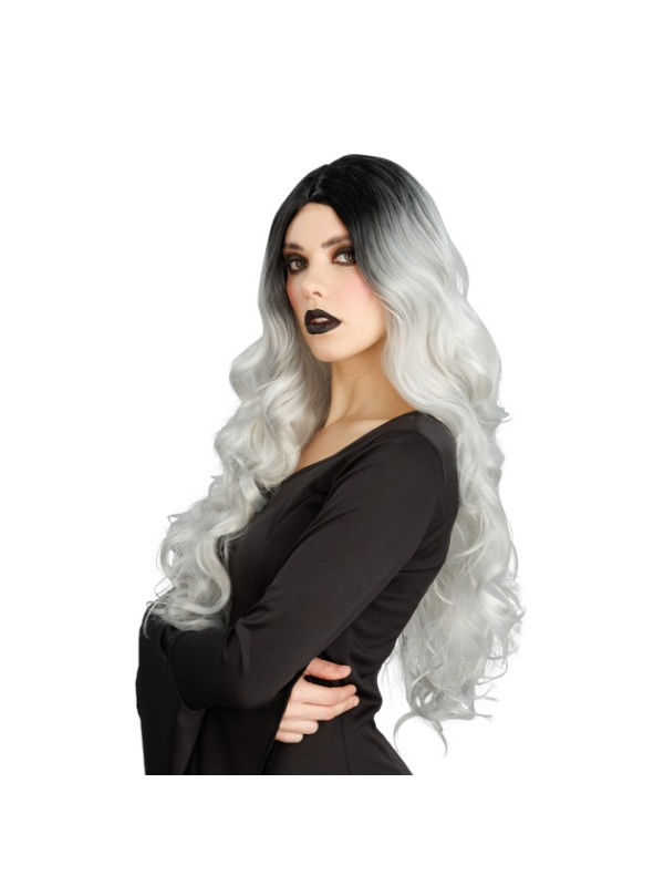 Perruque de sorcière glamour cheveux ombrés grise