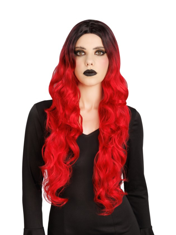 Perruque de sorcière glamour cheveux ombrés rouge