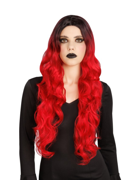 Perruque de sorcière glamour cheveux ombrés rouge