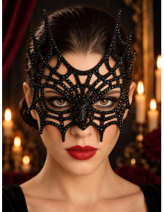 Masque toile d’araignée noir à strass pour Halloween – 21 cm