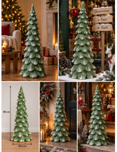 Sapin décoratif de Noël vert enneigé en magnésie – 80 cm 2