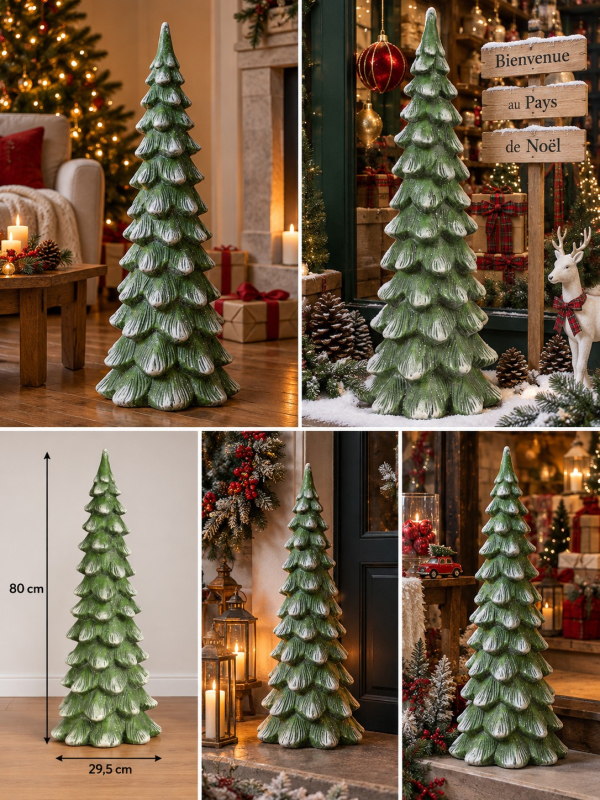 Sapin décoratif de Noël vert enneigé en magnésie – 80 cm