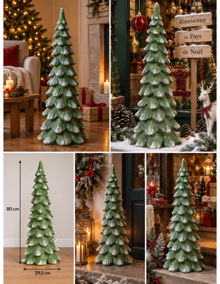 Sapin décoratif de Noël vert enneigé en magnésie – 80 cm