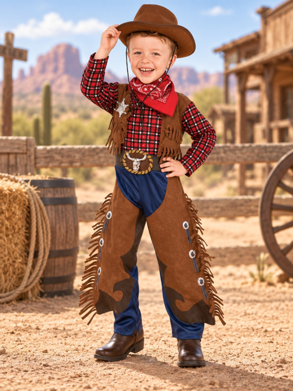Déguisement cowboy enfant Little Wrangler – Chapeau, bandana et combinaison
