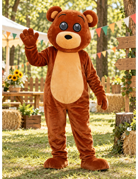 Mascotte ours marron adulte complète pour animation