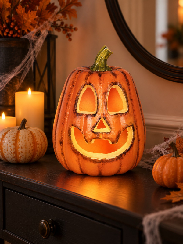 Citrouille Halloween lumineuse 26 cm – Jack-o'-lantern orange
