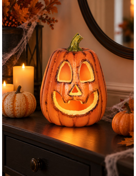 Citrouille Halloween lumineuse 26 cm – Jack-o'-lantern orange