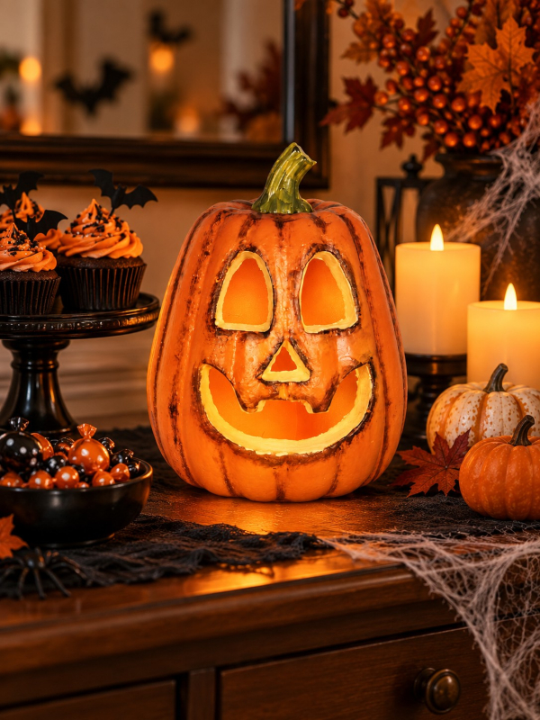 Citrouille Halloween lumineuse 26 cm – Jack-o'-lantern orange