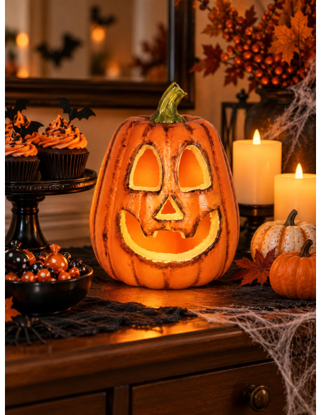 Citrouille Halloween lumineuse 26 cm – Jack-o'-lantern orange