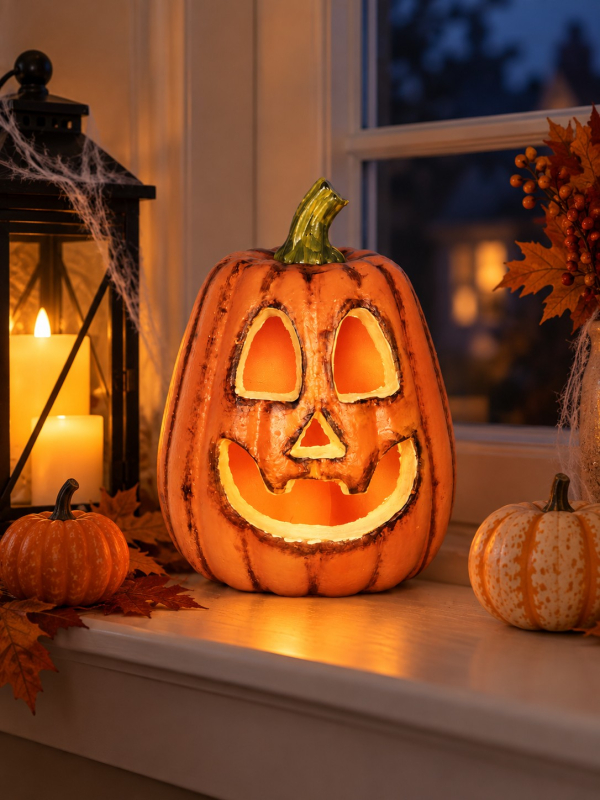 Citrouille Halloween lumineuse 26 cm – Jack-o'-lantern orange