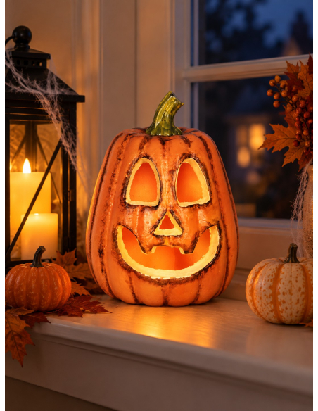 Citrouille Halloween lumineuse 26 cm – Jack-o'-lantern orange