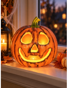 Citrouille Halloween lumineuse ronde 22 cm – Jack-o’-lantern orange