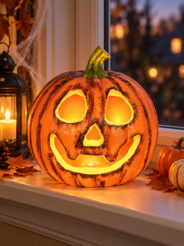 Citrouille Halloween lumineuse ronde 22 cm – Jack-o’-lantern orange