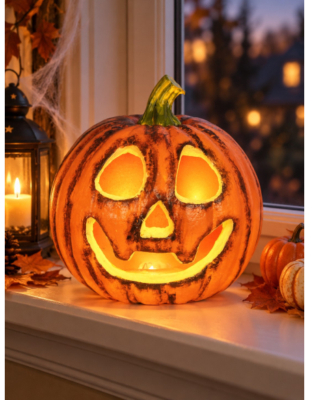 Citrouille Halloween lumineuse ronde 22 cm – Jack-o’-lantern orange