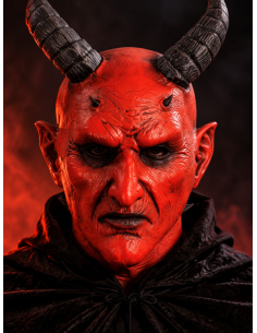 Masque Krampus rouge adulte en latex avec cornes – Halloween & Noël sombre