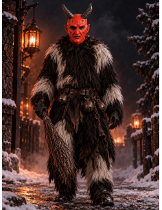 Masque Krampus rouge adulte en latex avec cornes – Halloween & Noël sombre 2