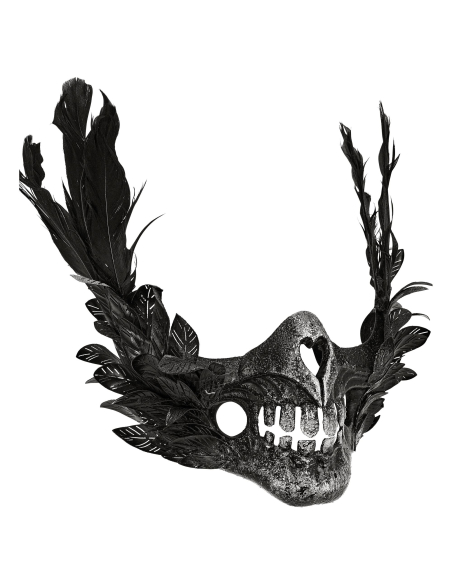 Masque bouche crâne avec plumes noires – Halloween gothique
