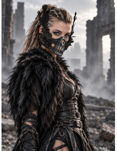 Masque bouche crâne avec plumes noires – Halloween gothique