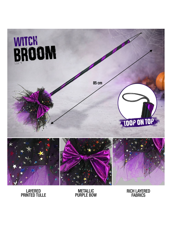 Balai de sorcière violet 85 cm – Accessoire Halloween