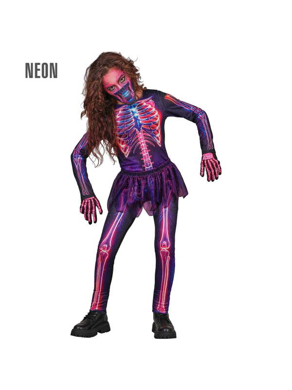 Déguisement squelette néon enfant avec tutu et masque