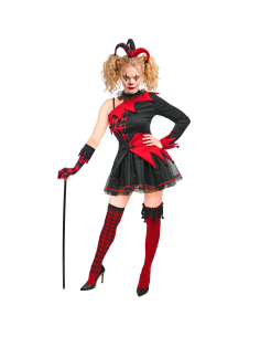 Déguisement bouffon maléfique femme rouge et noir – 8 éléments 2