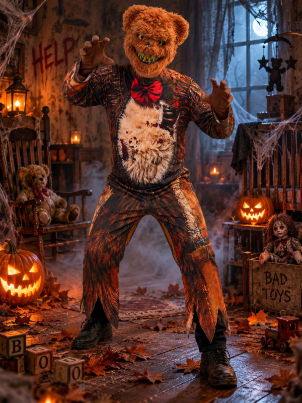 Déguisement ours zombie homme – Combinaison et masque terrifiant