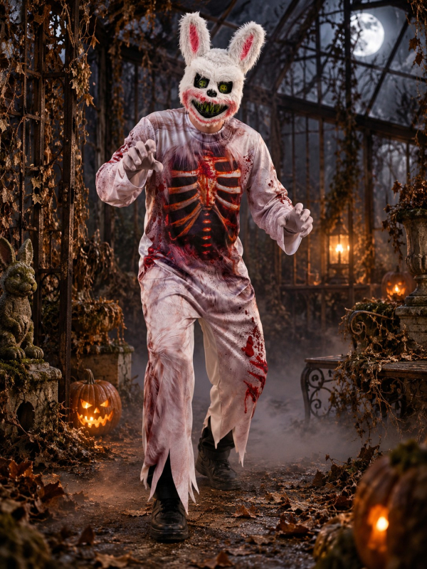 Déguisement lapin zombie homme – Combinaison et masque terrifiant