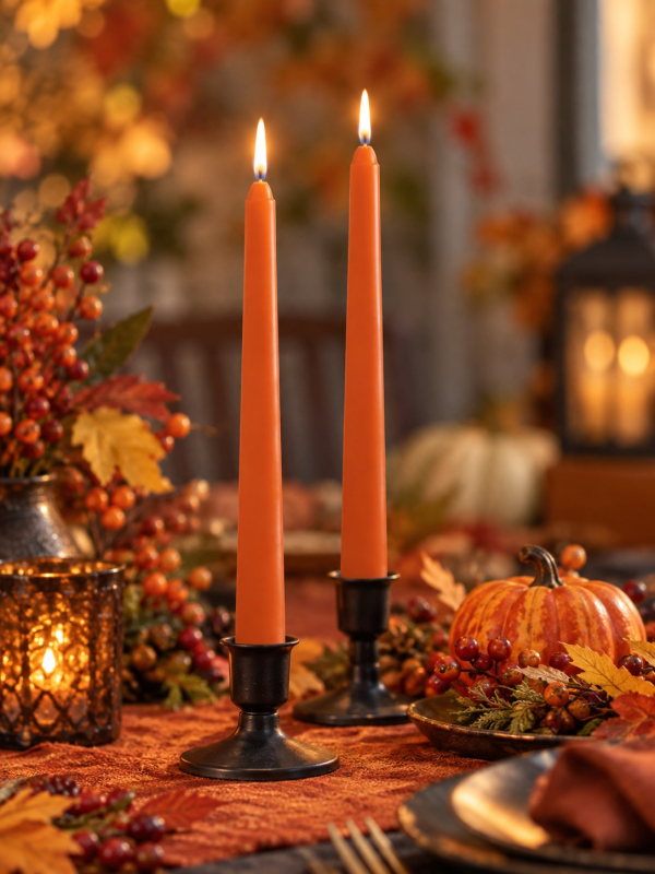 Lot de 2 bougies flambeaux orange Sienna 25 cm – Halloween & automne