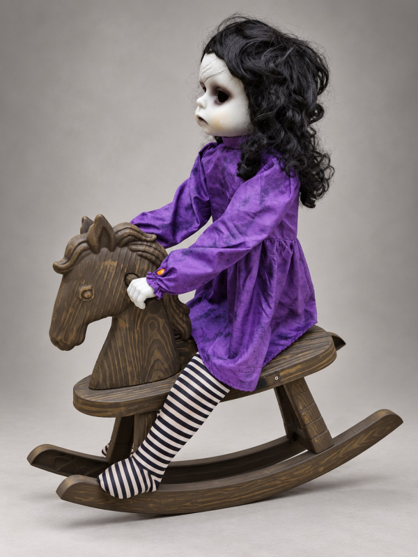 Automate poupée sur cheval à bascule Halloween – Son, lumière et mouvement profile