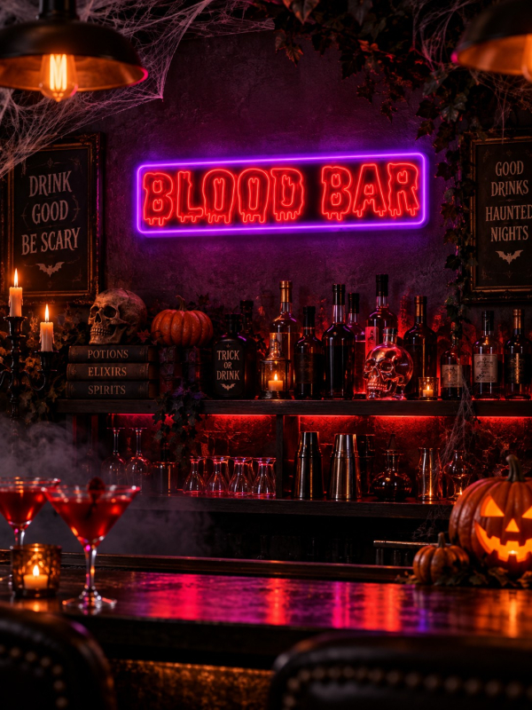 Enseigne néon Blood Bar – décoration bar Halloween