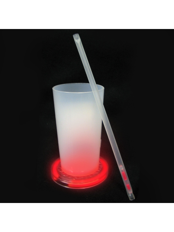 Gobelet lumineux LED rouge Glow in the Dark avec tige – Soirée fluo & néon