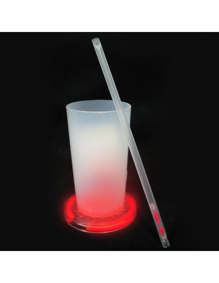 Gobelet lumineux LED rouge Glow in the Dark avec tige – Soirée fluo & néon