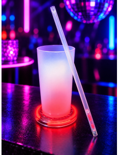 Gobelet lumineux LED rouge Glow in the Dark avec tige – Soirée fluo & néon