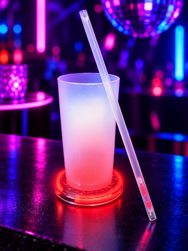Gobelet lumineux LED rouge Glow in the Dark avec tige – Soirée fluo & néon