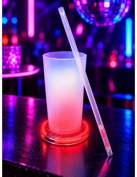Gobelet lumineux LED rouge Glow in the Dark avec tige – Soirée fluo & néon