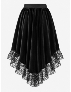 Jupe gothique victorienne asymétrique en velours et dentelle – Femme face 2