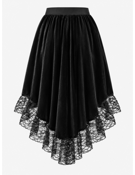 Jupe gothique victorienne asymétrique en velours et dentelle – Femme dos