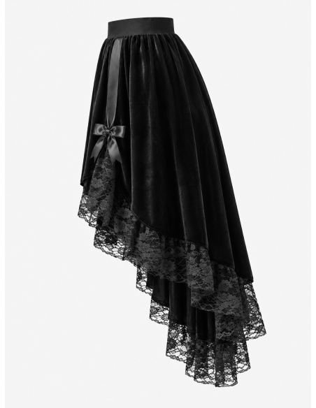 Jupe gothique victorienne asymétrique en velours et dentelle – Femme profil