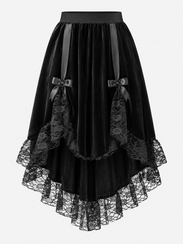 Jupe gothique victorienne asymétrique en velours et dentelle – Femme face