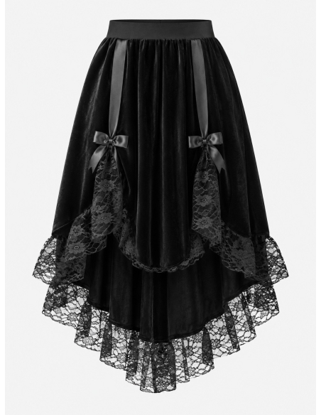 Jupe gothique victorienne asymétrique en velours et dentelle – Femme face
