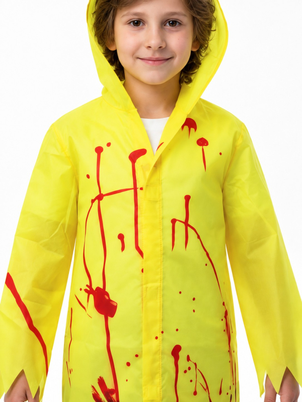 Déguisement Halloween enfant jaune sanglant à capuche