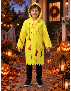 Déguisement Halloween enfant jaune sanglant à capuche