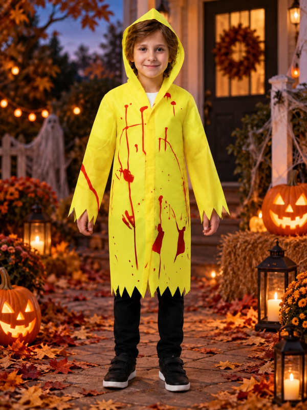 Déguisement Halloween enfant jaune sanglant à capuche
