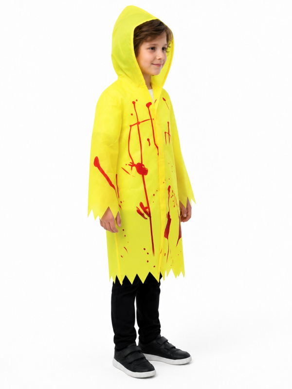 Déguisement Halloween enfant jaune sanglant à capuche