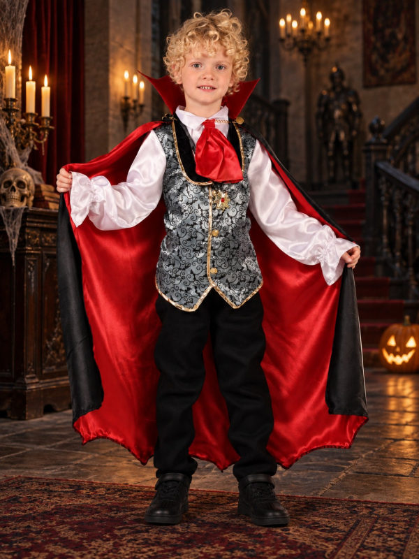 Déguisement vampire Dracula garçon avec cape rouge et noire